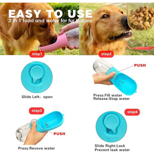 2 in 1 Portable Pet Water Bottle with Food Container